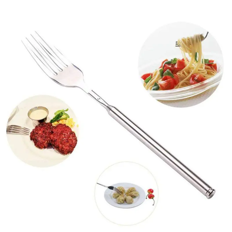 

Extendable Fork Stainless Steel Telescopic Fork Dinner Cutlery Gadgets BBQ Long Fork DIY Western Dinning Accessories