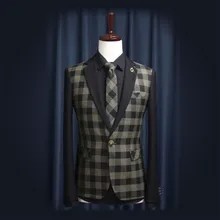 Осень Новое поступление американский стиль простой модный клетчатый Печатный приталенный мужской костюм мужской деловой блейзер