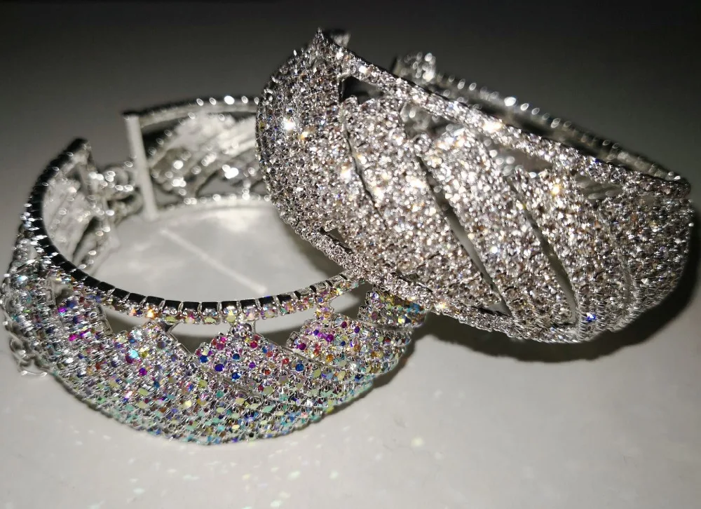 

Silver Crystal Bangle Elegant Bracelet Copper Rhinestone Open Cuff for Belly Dance
