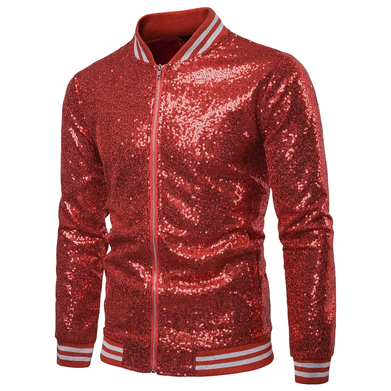 Shiny Gold Sparkle Sequin Jacket Men 2019 Hip Hop Streetwear Baseball Jackets Coats Mens Nightclub DJ Stage Party Veste Homme