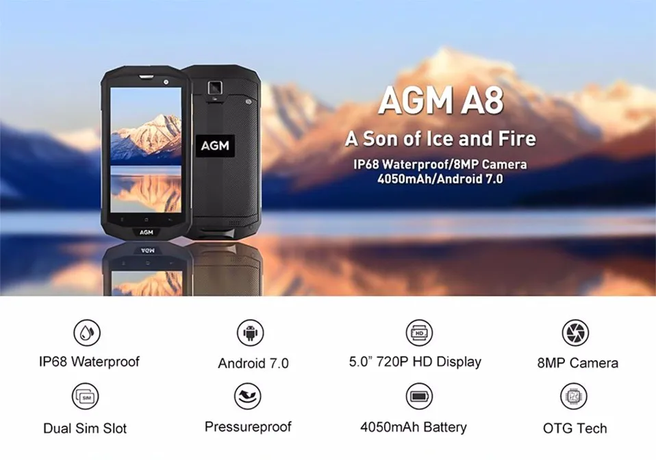 AGM A8 4G LTE смартфон IP68 Водонепроницаемый противоударный Android 7.0 5.0 дюймов msm8916 4 ядра 3 GB Оперативная память 32 GB встроенная память NFC 1 3. 0mp 4 050 мАч