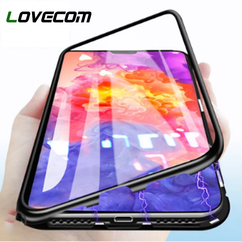 

LOVECOM For iPhone 6 6S Plus 7 7 Plus 8 8 Plus XS X XS MAX XR Magnet King Transparent Glass Phone Case For Samsung S8 S9Plus