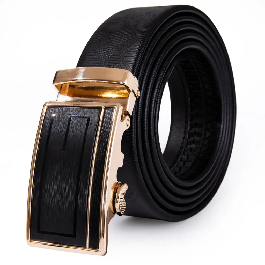 

Hi-Tie Men Belt Fashion Black Golden Buckle Black Leather Belt for Men Automatic Buckle Belt 3.5cm Wide Buckle Belt PD-2088