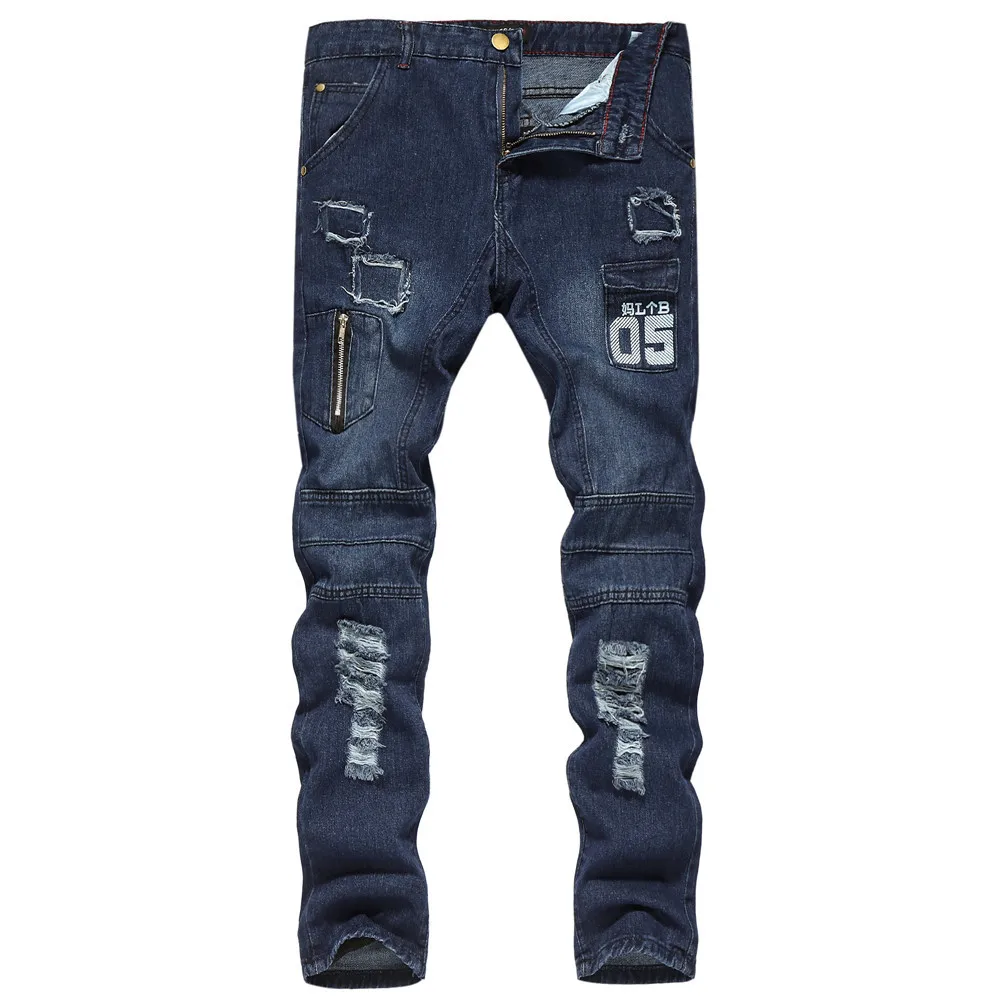 Summer 2019 New Men's Jeans Printed Slim Hole Pants