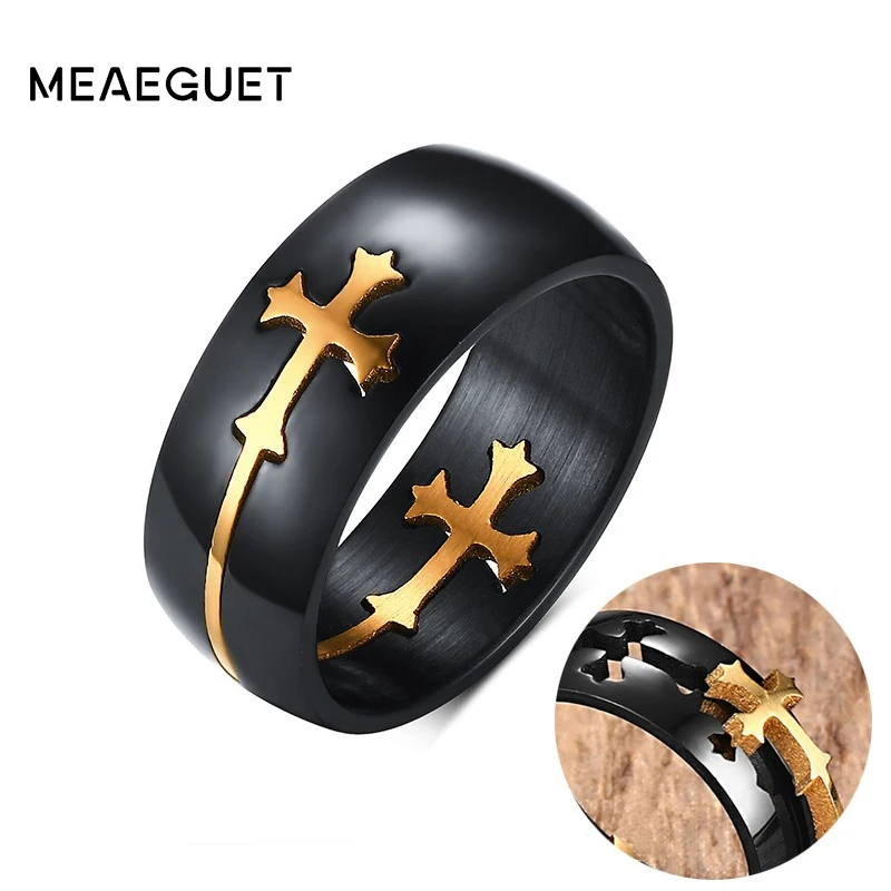 

Meaeguet Black Separable Curve Cross Ring for Men Woman Stainless Steel Rings Removable Combo Unique Cross Jewelry