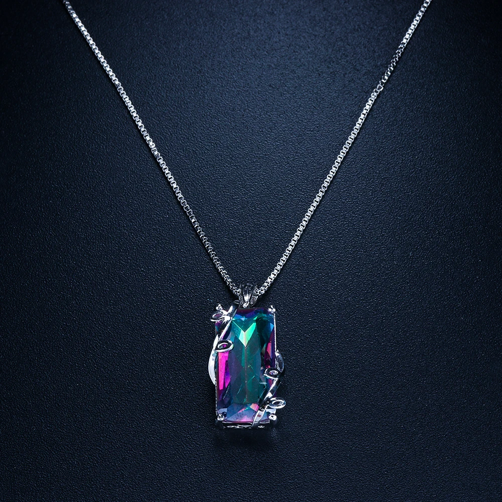 

Mystic Rainbow Pendant With 24inch Silver Color Chain Party Prom Silver Choker Necklace Jewellry Christmas Gifts Colorful