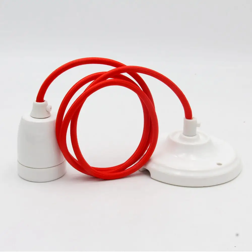 E27 Ceramic Lamp Holder With Ceiling Rose Textile Cord For DIY 