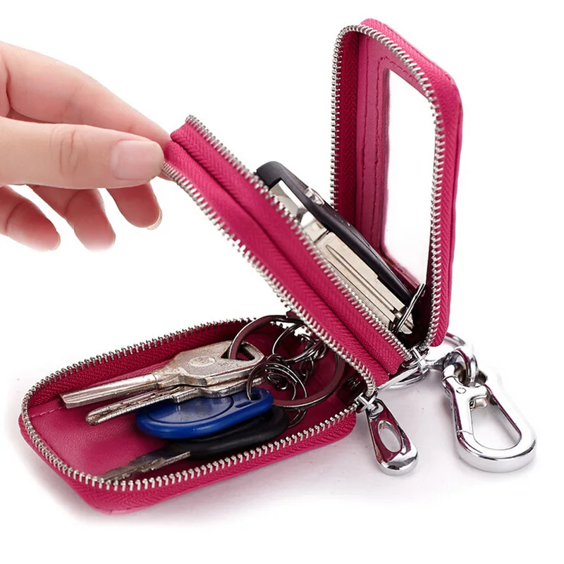 Leather Zipper Key Case, Car Key Wallet Holder Keychain Keyring Coin Holder Keys Housekeeper Organizer Car Accessories, Adult Unisex, Size: 12*5*3.5cm