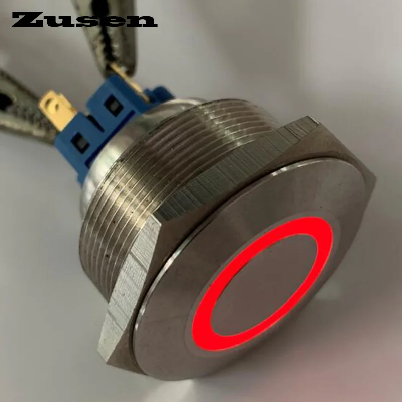 Zusen 30 мм 2no2nc кольцо из нержавеющей стали с подсветкой фиксация кнопка