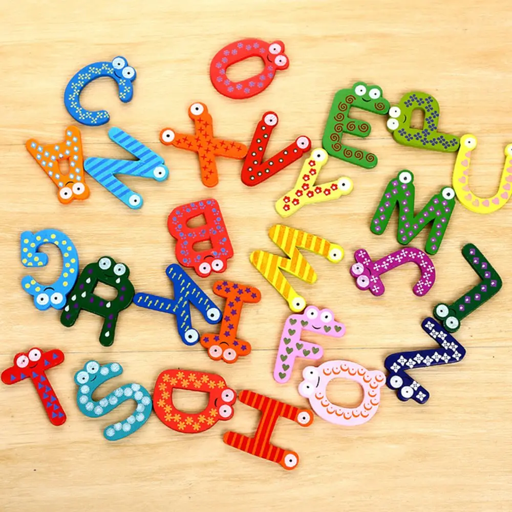 26pcs/pack Novelty Letters Wooden Fridge Sticker Cute Funny