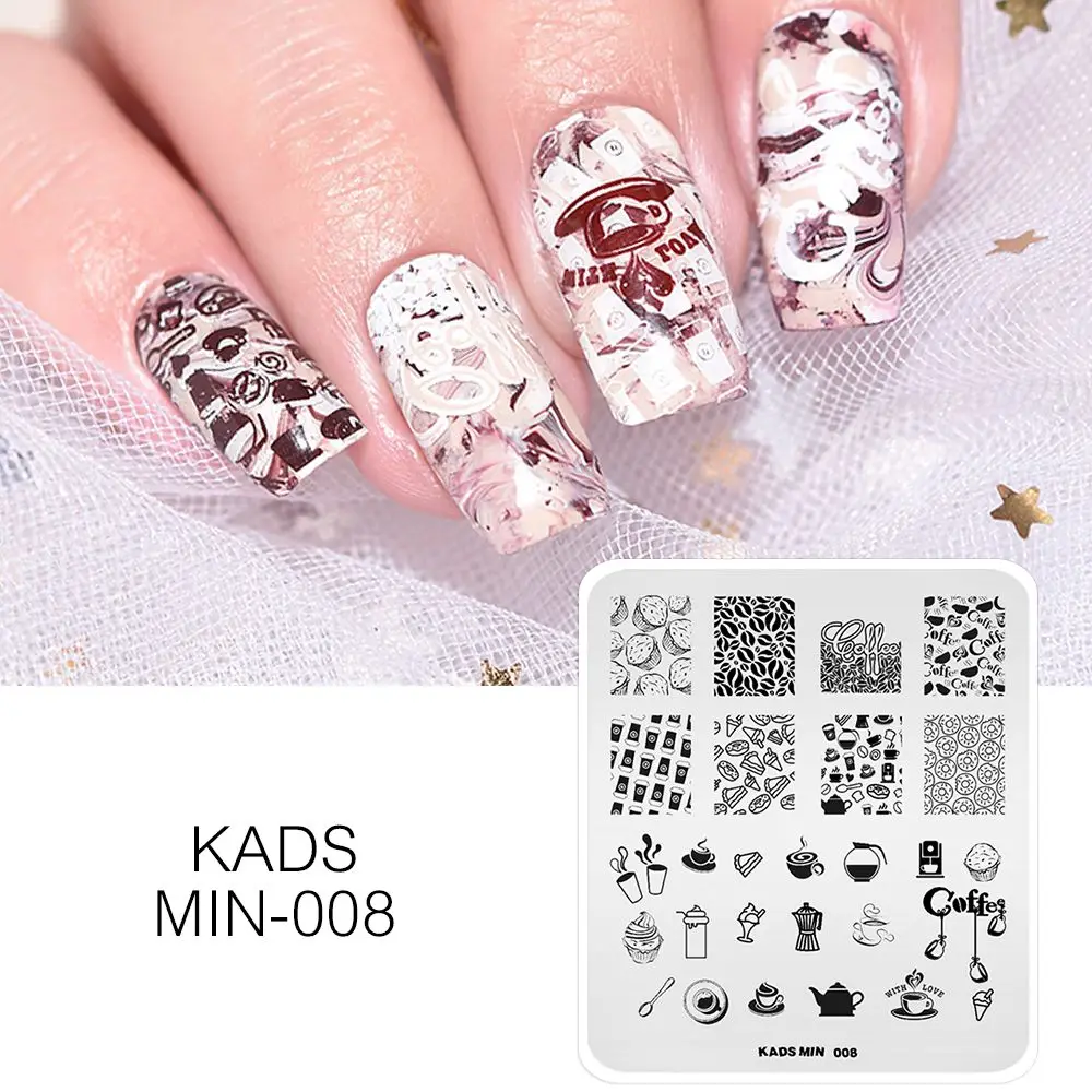 Kads ногтей штамп Кекс с пончики и кофе дизайн шаблон штамповка картины лаком для DIY