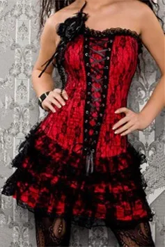 Стиль красный кружевной корсет платье, полный корсет тела, готический корсет платья M1605