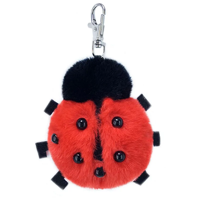 

New ladybug bug bug key chain decoration imitation artificial fur material lady bag car key alloy pendant