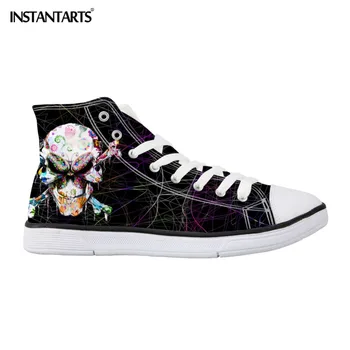 

INSTANTARTS Skeleton Skull Printing Children Shoes Lace Up Vulcanized Shoes High Top Canvas Shoe Breathable Kids School Sneakers