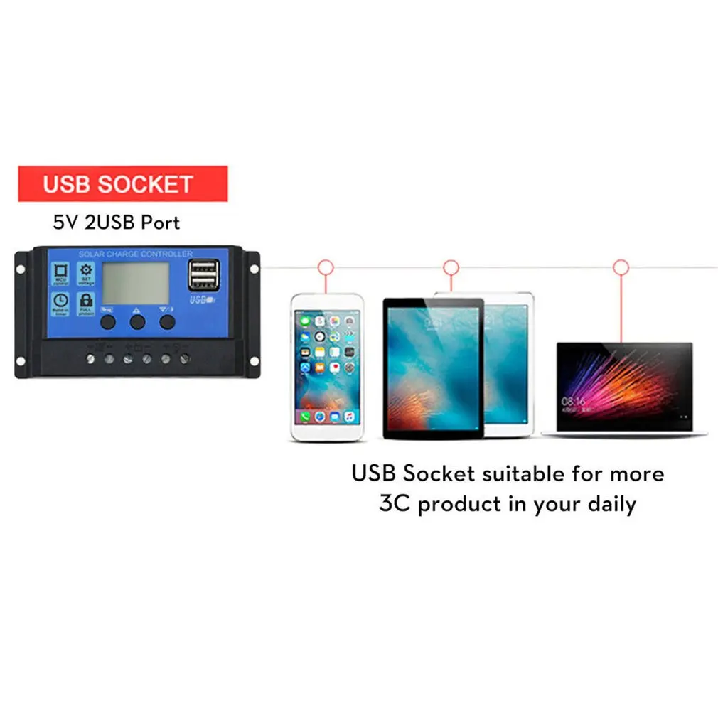 

12V-24V 30A PWM Solar Panel Regulator Charge Controller Auto Dual USB Digital Display for Lead Acid Batteries LCD Collector