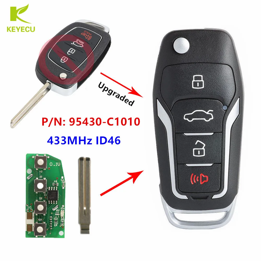 KEYECU Замена обновленный Флип дистанционный брелок 433 МГц ID46 для Hyundai Sonata 2014 2015 2016 2017