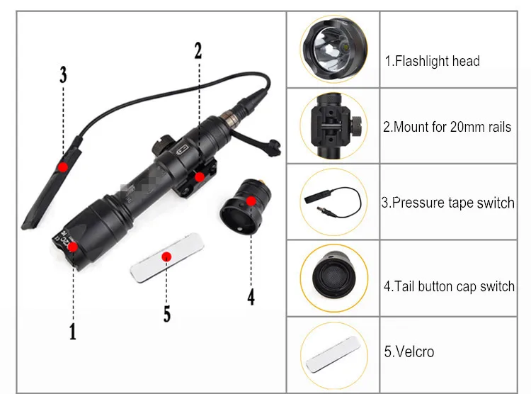 montável em trilho, 20mm, luz led, rifle tático, m600c