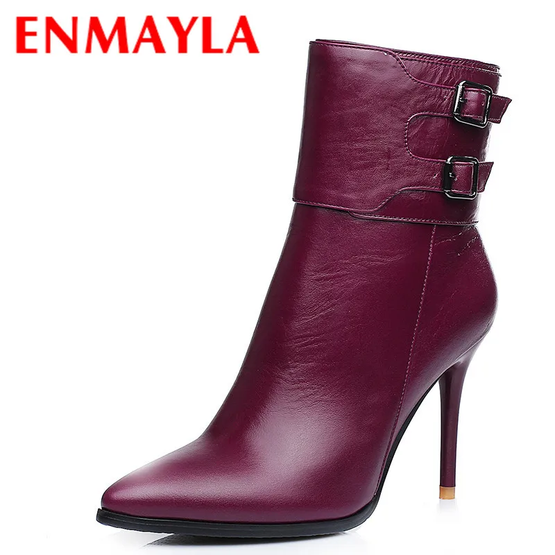 

ENMAYLA Retro Thin Heels Pointed Toe Ankle Boots Women Winter Boots For Women Buckle New Wedding Shoes Woman Short Shoes