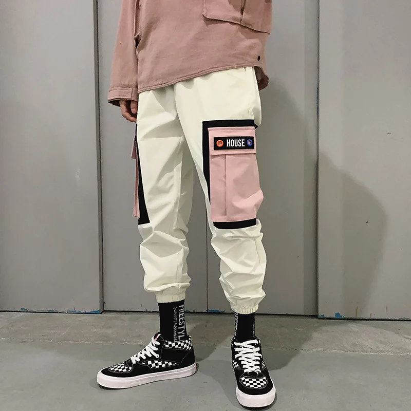 

Outdoor 2019 Hiking Camping Cargo multi Pocket hip hop Pacthwork elastic waist teenagers tactical trekking overalls pants men