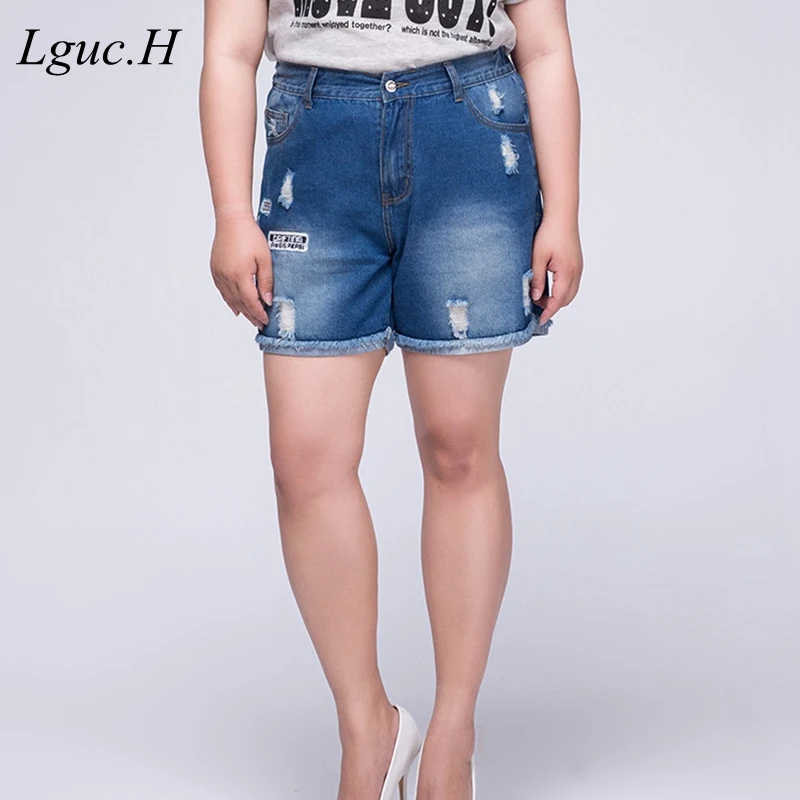Lguc. H рваные женские джинсовые шорты летний больших размеров рваные джинсы большого размера джинсовые шорты с высокой талией Полная