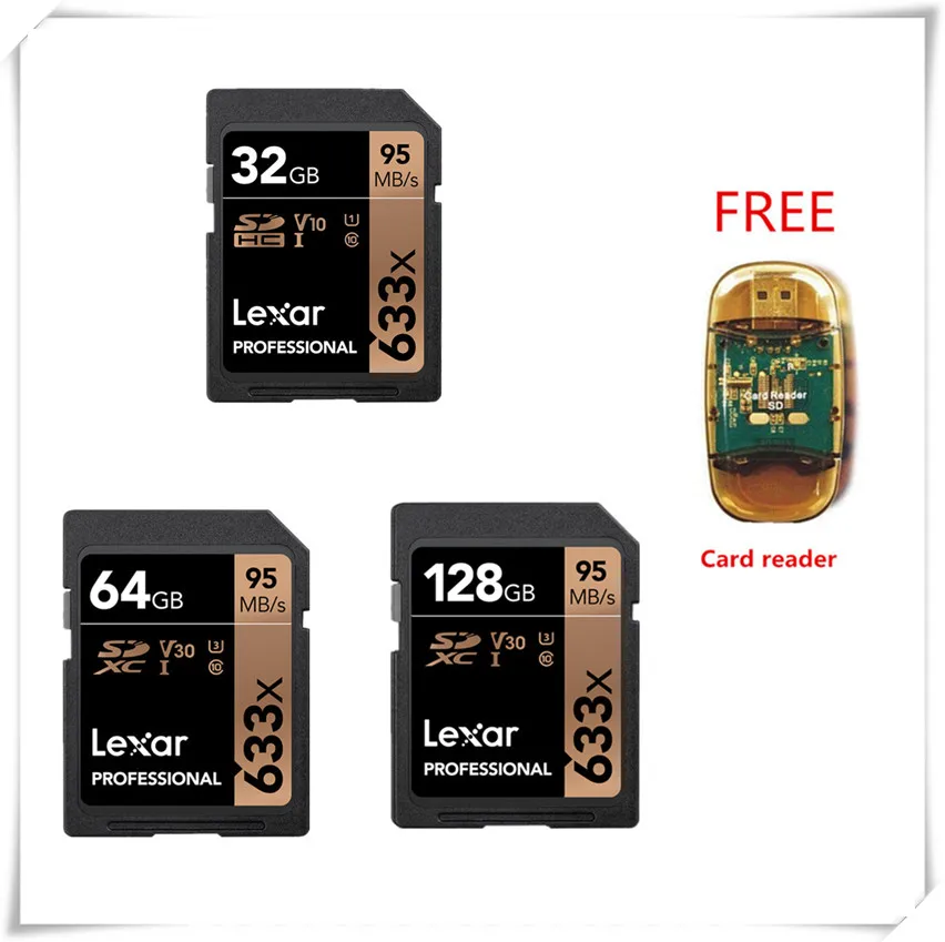 Original!!! Lexar 16G 32GB SDHC Card U1 64GB 128GB U3 SD Card SDXC Memory Card C10 95M/s 633x For 1080p 3D 4K video Camera
