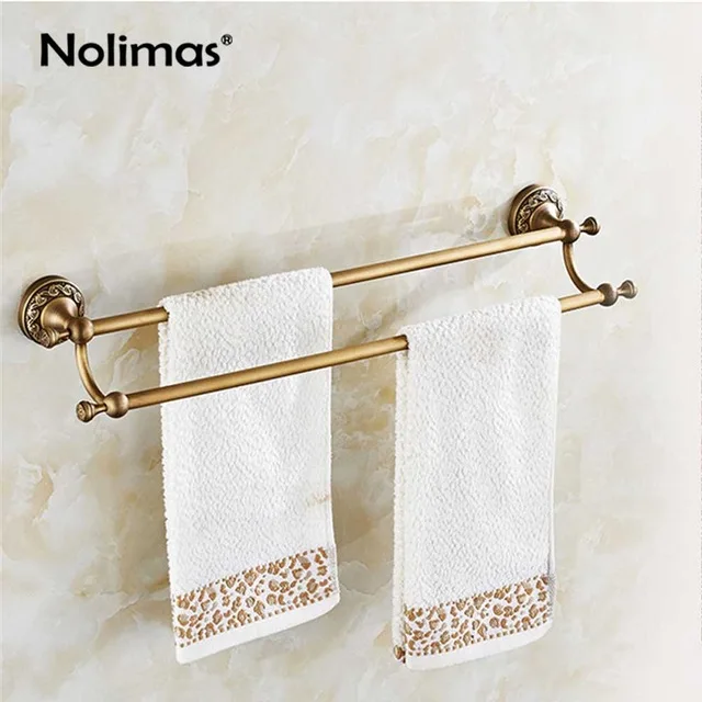 Antique Bathroom Hardware Set Toilet Paper Holder Towel Bar Toothbrush Holder Soap Dish Clothes Hook Copper Bathroom Accessories - Цвет: Double Towel Bar