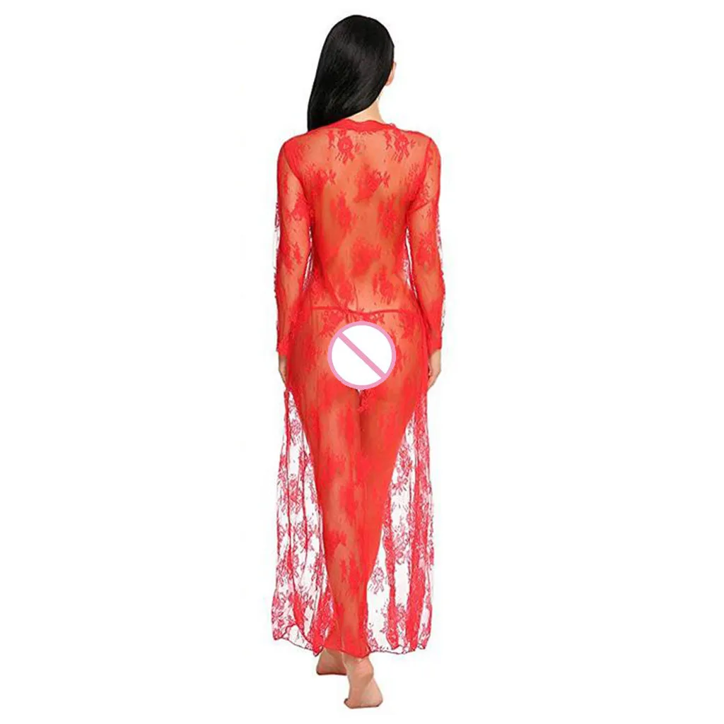 Нижнее белье микро бикини секс магазин Lenceria Экзотическая одежда для женщин сексуальное длинное кружевное платье Прозрачное кимоно халат#401