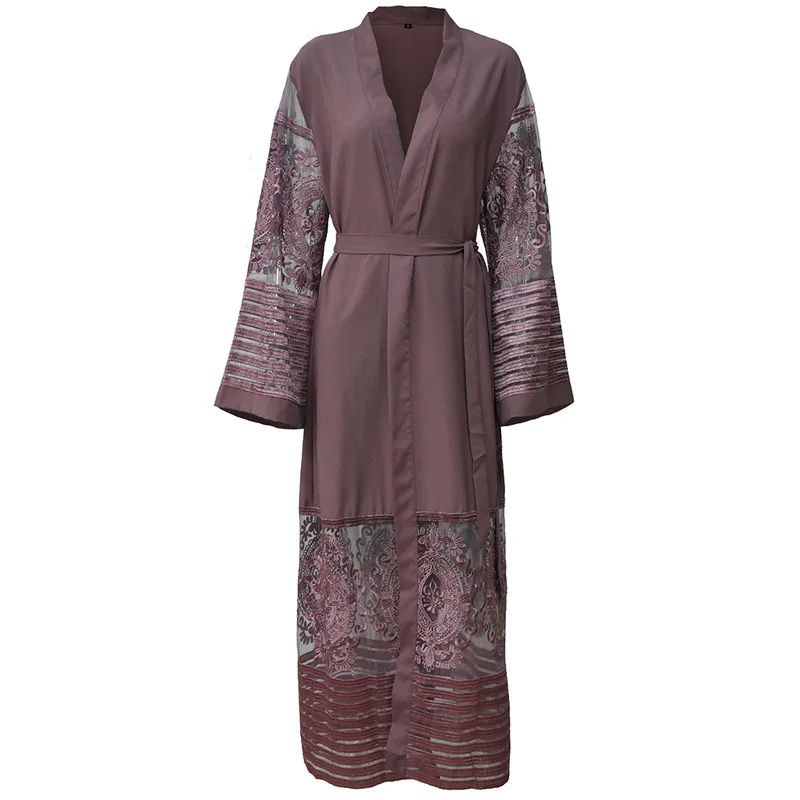 Осенняя блуза размера плюс Mujer De Moda abaya Женский Длинный Шифоновый кружевной кардиган-кимоно Mujer Roupa корейская модная одежда