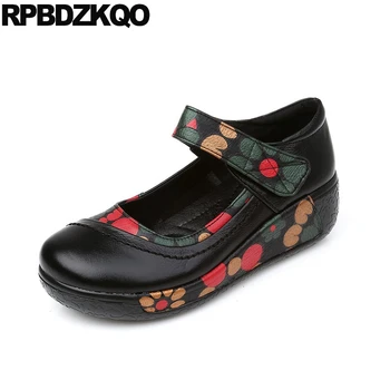 

Flower Wedge Shoes Medium Platform Mary Jane Strap Women Black 10 42 Round Toe Plus Size Crossdresser China Fashion Chinese New