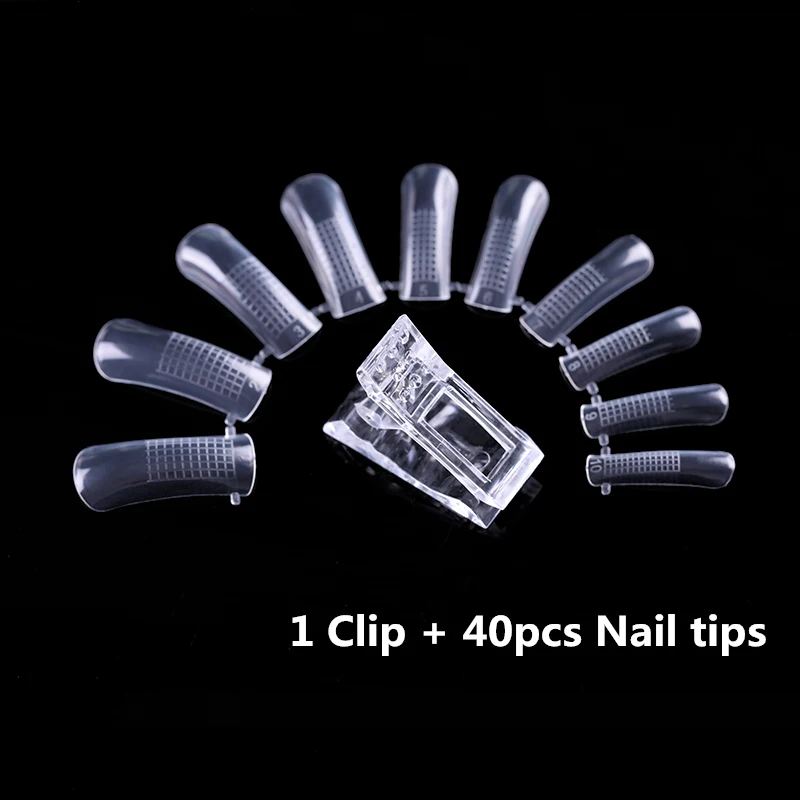 LILYCUTE натуральные накладные ногти стекловолокно для ногтей клип быстрое строительство удлинение плесень длинные Кончики ногтей для УФ-гель для дизайна ногтей - Цвет: Clip 40pcs nail tip
