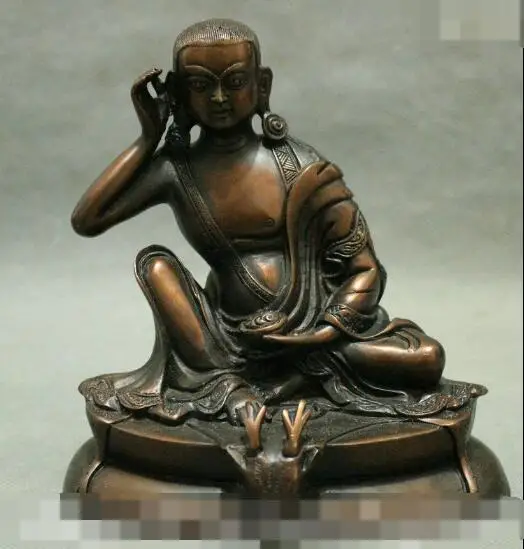 

S01929 Folk Chinese Tibet Bronze Buddhism Arhat Milarepa Buddha Ride Deer Seat Statue