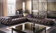 top graded italian genuine leather sofa sectional living room sofa chesterfield sofa L shape with crystal