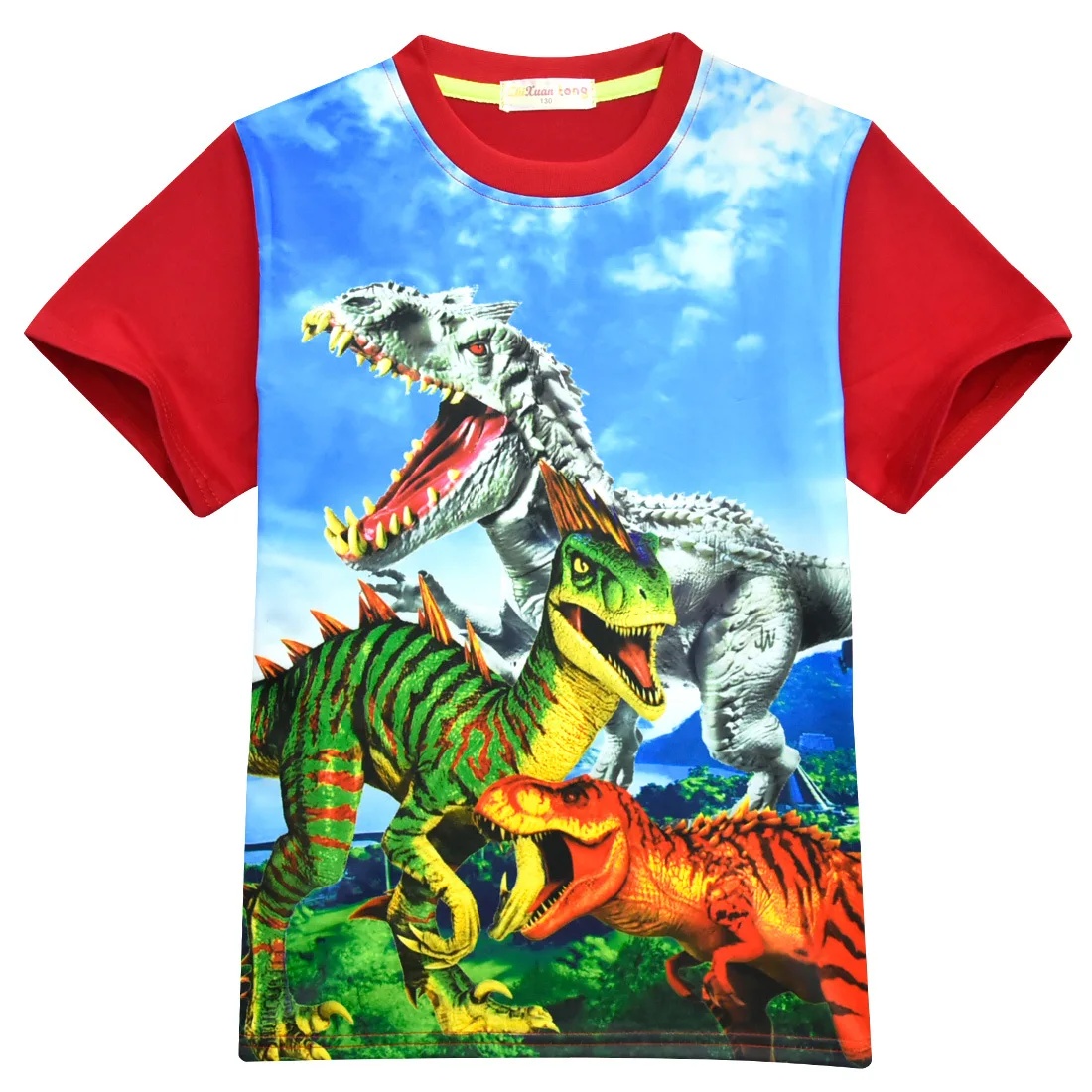 Высококачественная брендовая летняя футболка для мальчиков и девочек Детские футболки с принтом динозавра Юрского периода, детская одежда От 4 до 12 лет