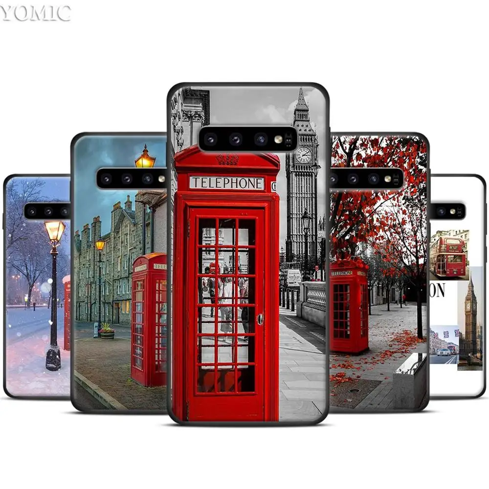 

London big ben Bus cell Black Silicone Case for Samsung Galaxy S10 S10e S8 S9 Plus S7 A40 A50 A70 Note 8 9 Soft Cover Case