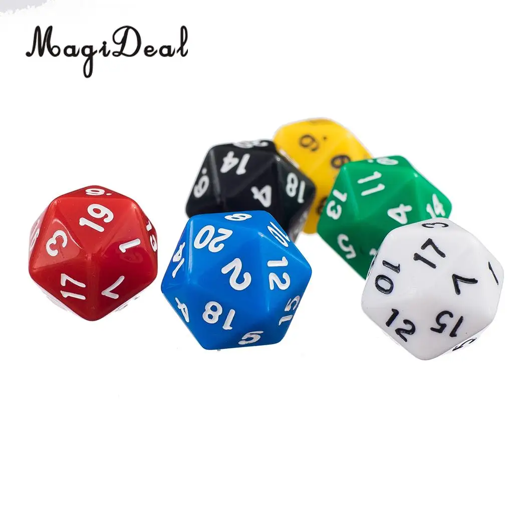 MagiDeal Novelty 6Pcs D20 Gaming Dice Twenty Sided Die RPG D&D Six Opaque Colors for Funny Family Party Pub Club Dice Game Sport