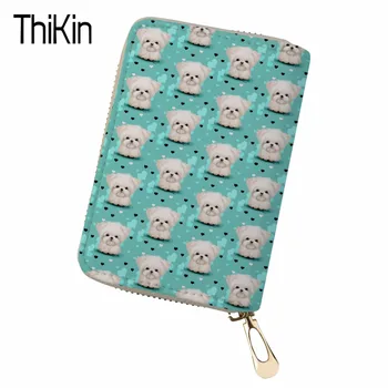 

THIKIN women travel organizer passport holder card package 3D printing maltese florals waterproof file bag multi-pocket wallet