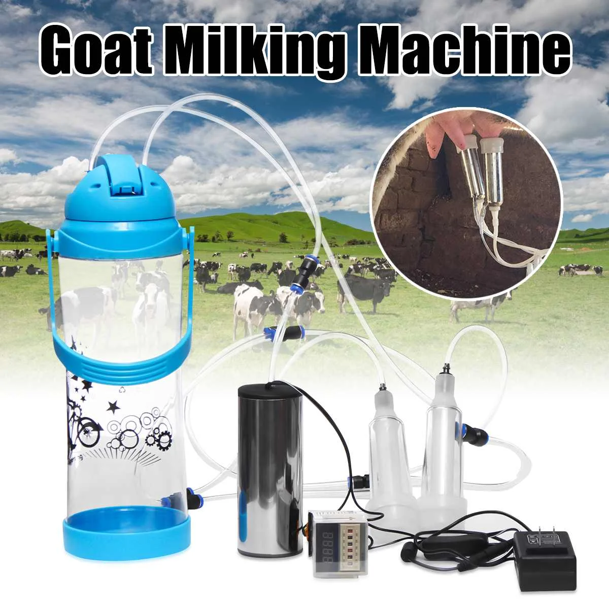 

3L Single Head Manually Sucking Milking Machine Portable Milk Vacuum Pump Bucket Milker 0.7 Gal Barrel Sheep Goat Cow Handle