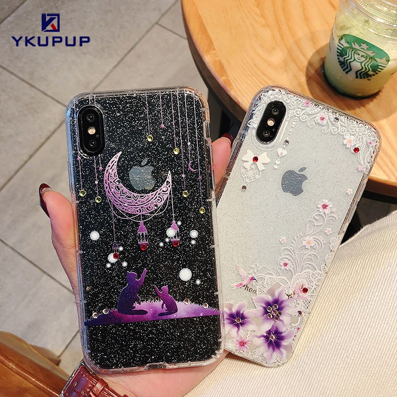 YKUPUP милый кот Чехол для iphone 6s мягкий силиконовый Фиолетовый Блеск Цветок Луна