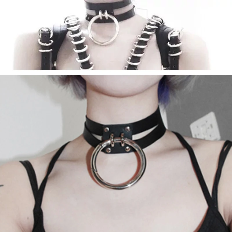 

Sexy Handmade O Round Leather Choker Punk Rock Cut Out Frame Caged Buckle Collar Necklace