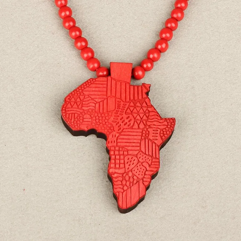 2015 populaire Hot vente nouvellement bois 1 PC chapelet perles afrique carte pendentif collier unisexe pull