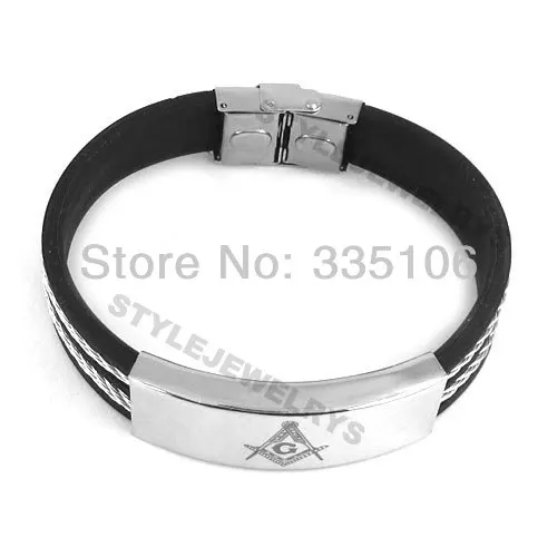 Классический масонский браслет из нержавеющей стали ювелирные изделия черный резиновый масонский браслет SJB0133
