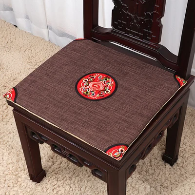 Этническая Вышивка китайские подушки обеденный стул сиденье Подушка для офисного кресла коврик высокого класса хлопок лен кресло, диван подушки сиденья - Цвет: Шоколад