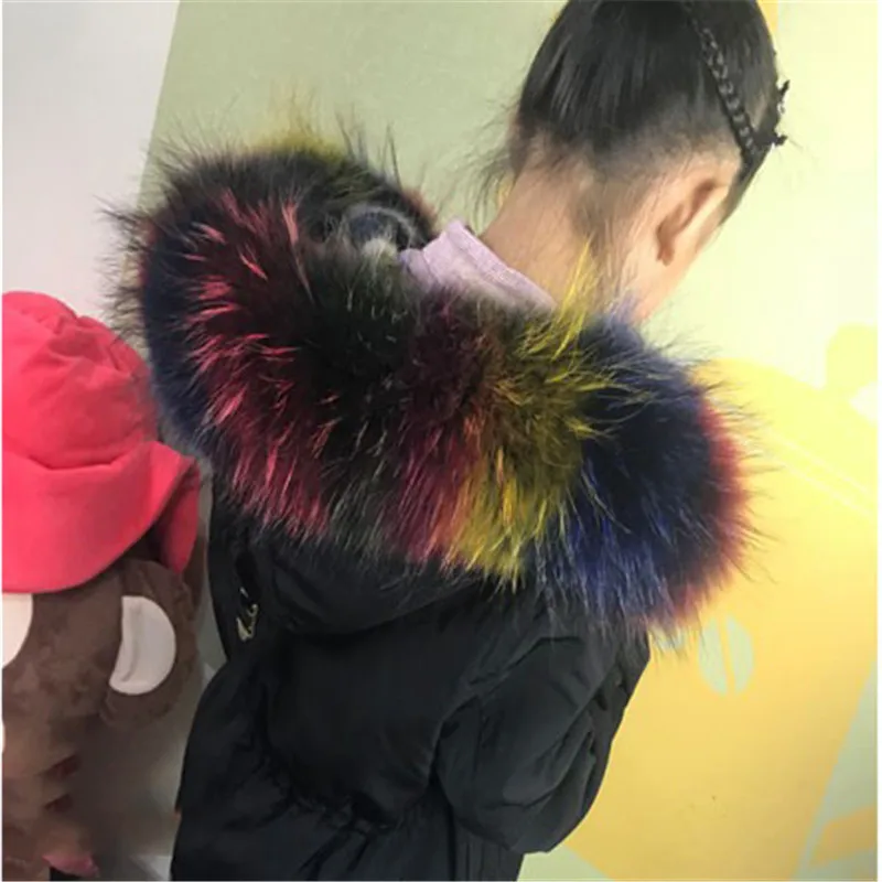 

Kids Winter Real Natural Raccoon Colorful Fur Collar& Children Scarf Fashion Coat Sweater Scarves Jackets Hood Raccoon Fur Neck