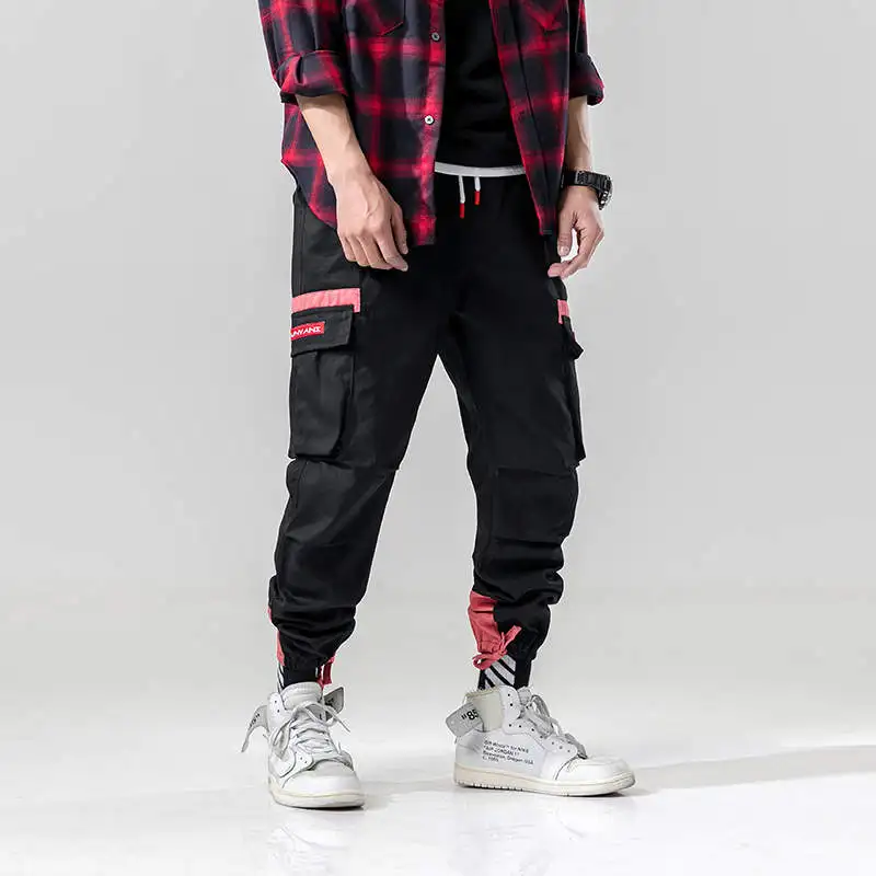 Baratos SingleRoad Hip Hop Harem pantalones de los hombres 2019 bolsillos pantalones larga Streetwear hombre moda Casual pantalones Jogger Men