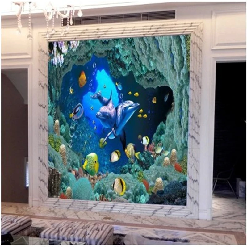 Обои 3D стереоскопические обои для гостиной ТВ фон подводного мира 3d росписи|mural