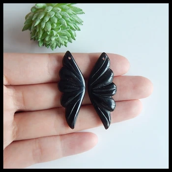 

Wholesale Semi-precious stones Jewelry accessories Natural Obsidian carved wing Earring set,43x15x4mm,6.7g