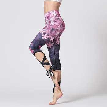 

Women Ballerina Yoga Pants Bandage Cropped Leggings Sports Dance Tight Fitness Cross Running Tights Sport High Waist Ballet