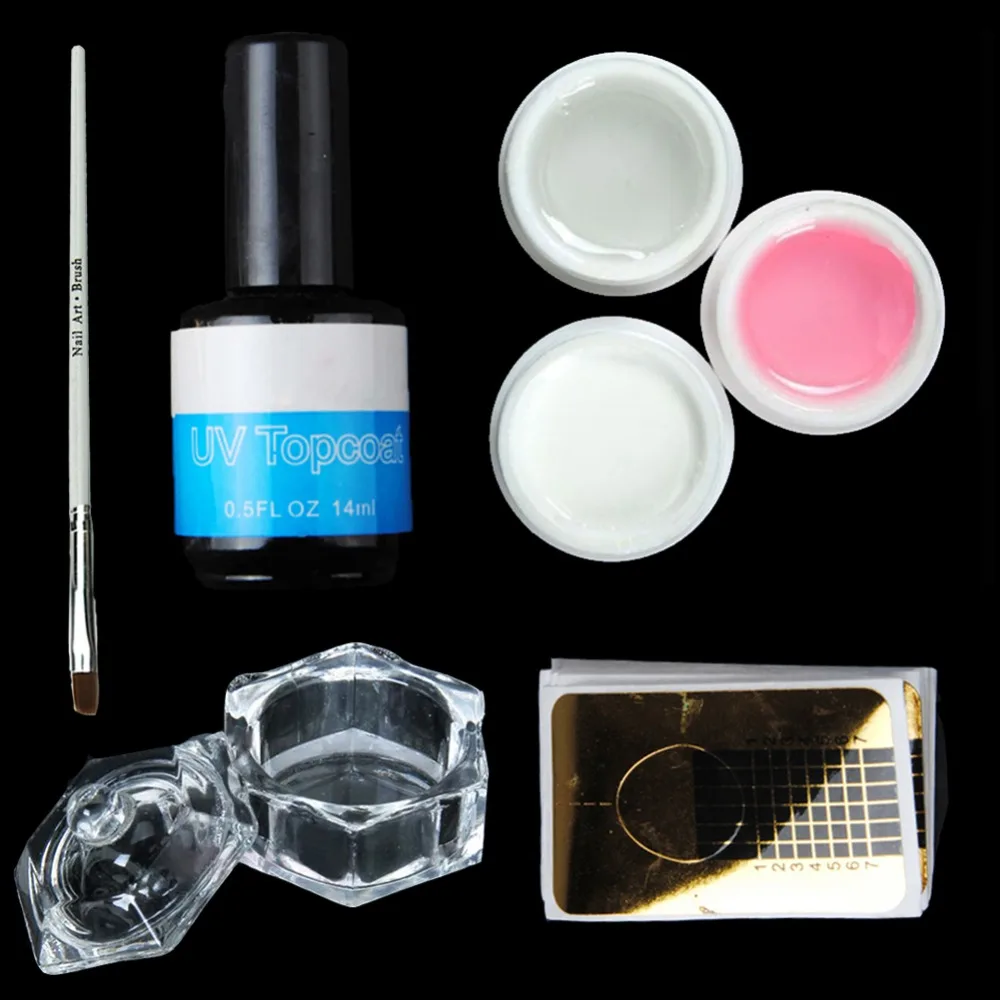 UV Gel Set Top Coat Pink White Clear Transparent 3 Color UV Gel Builder
