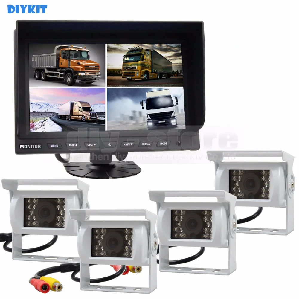 

DIYKIT 9 Inch Split Quad Display Rear View Monitor Car Monitor + 4 x CCD IR Night Vision Rear View Car Camera for Car Truck Bus