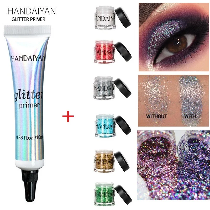 HANDAIYAN голографические Блестящие Блестки тени для век+ Eye Prime Shimmer Diamond Лицо Тело блестящая кожа ФЕСТИВАЛЬ Макияж TSLM1